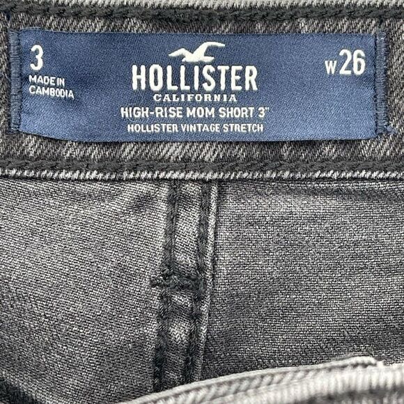 Hollister High Rise 3"‎ Mom Short Stretch Denim Faded Black Raw Hem Women 3/26 - Picture 3 of 7